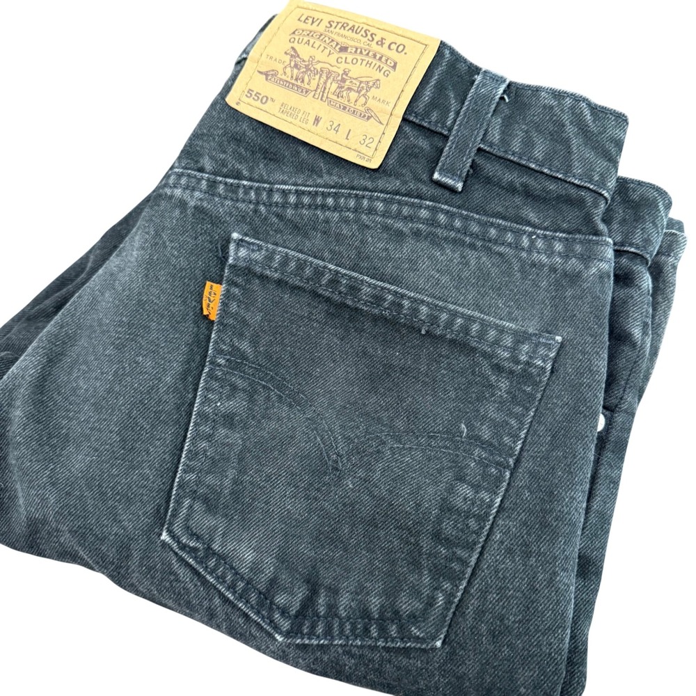 Levis 550 Jeans Mens 34x32 Black Relaxed Tapered Orange Tab Vintage 90s Denim